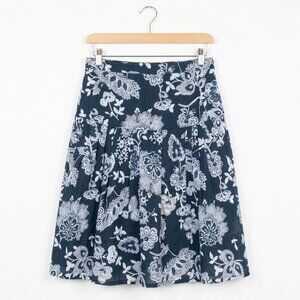 LE GRENIER - Navy blue & white -  Floral A-Line Skirt – Size Large